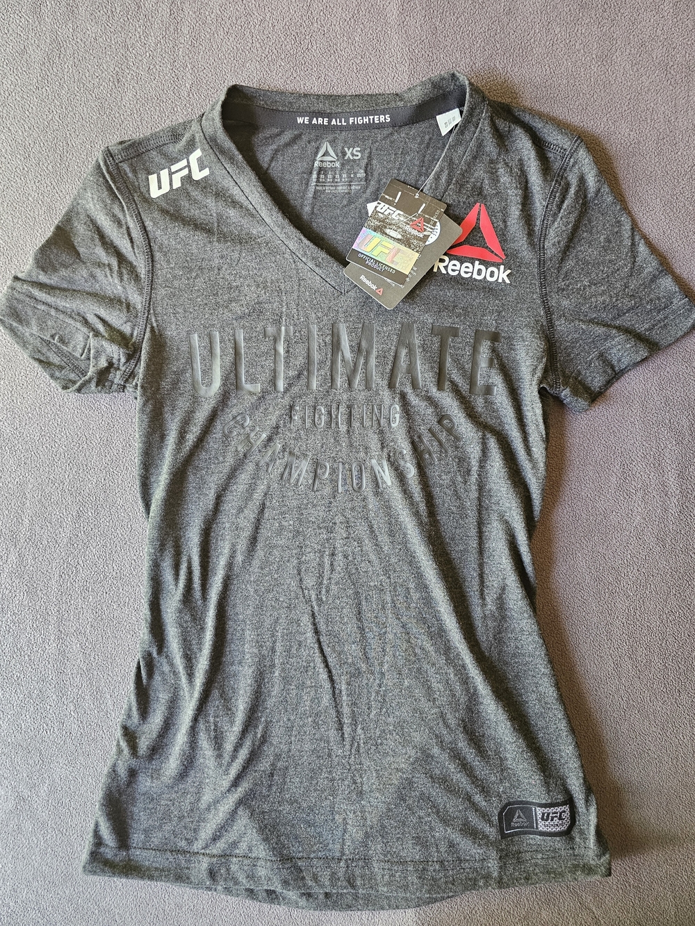 Reebok Women's UFC Heather Gray V-Neck Performance Tee